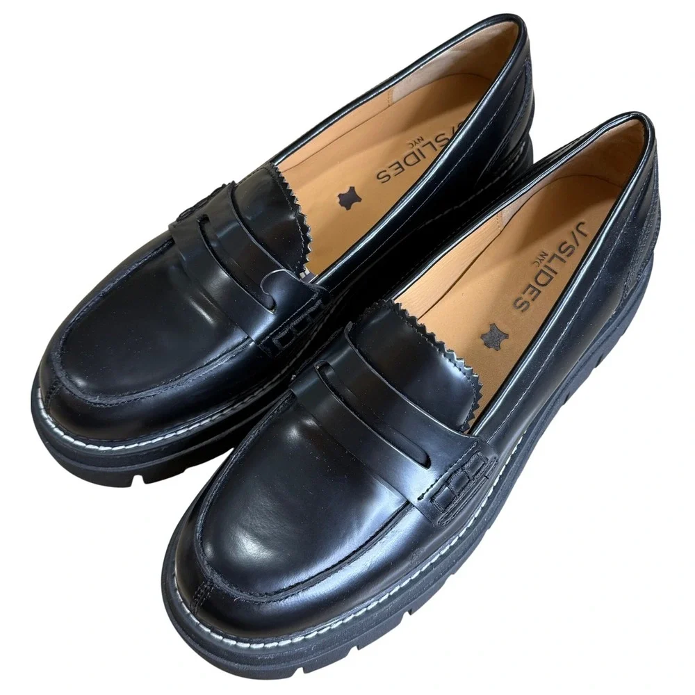 J/Slides Tyler Platform‎ 9.5 Chunky Penny Loafers Preppy Academia Minimalist